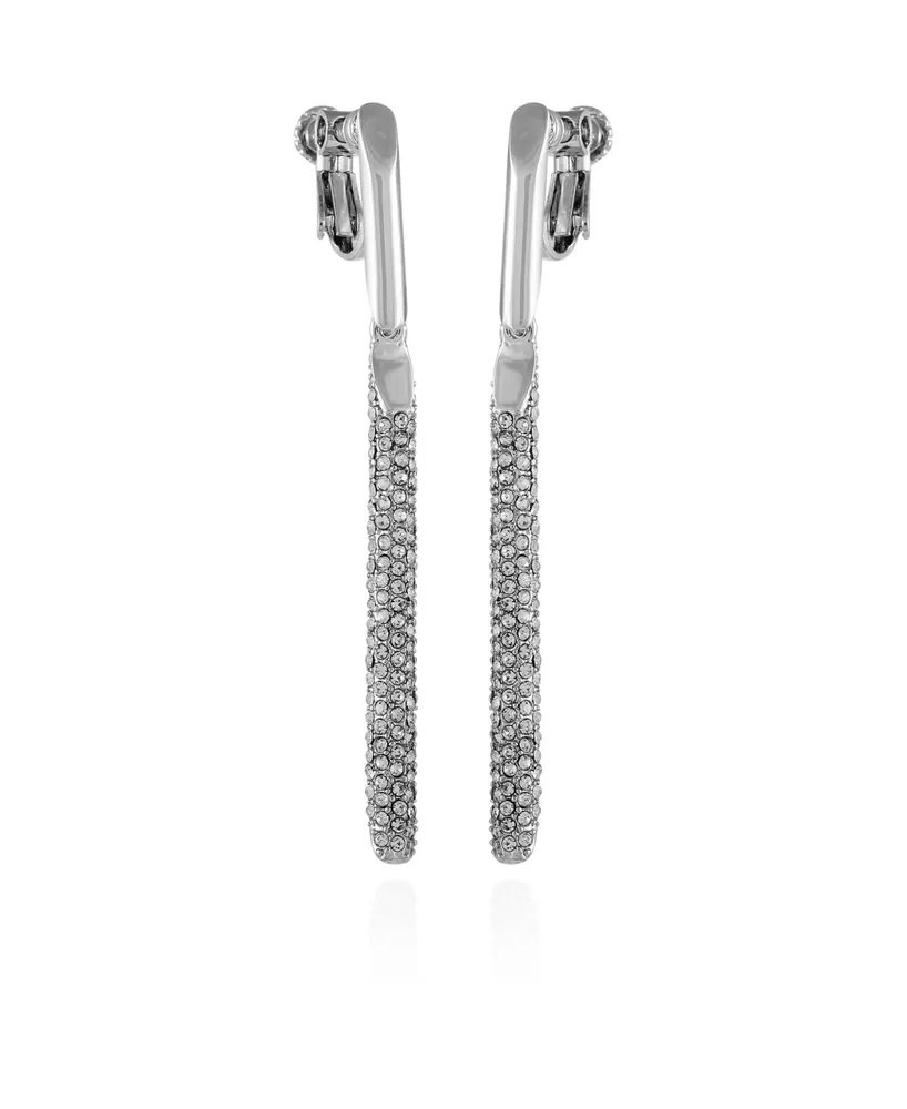 Vince Camuto Silver-Tone Glass Stone Linear Drop Clip-On Earrings