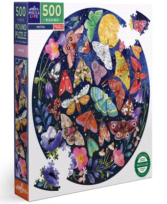 Eeboo Piece And Love Moths 500 Piece Round Adult Jigsaw Puzzle Set, Ages 14 and up
