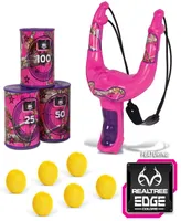 Realtree Nkok Handheld Slingshot Set Pink 25038 includes 6 Foam Balls 3 Can Targets, Toy Slingshot Shoots Upto 30', Officially Licensed