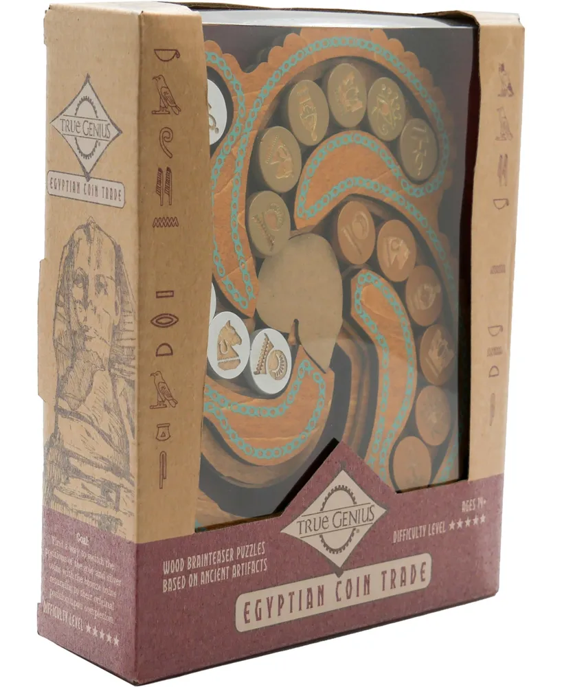 Egyptian Coin Trade Wooden Puzzle, High Difficulty, Brainteaser Challenge to Sort the Gold-Tone and Silver-Tone Coins into Different Columns