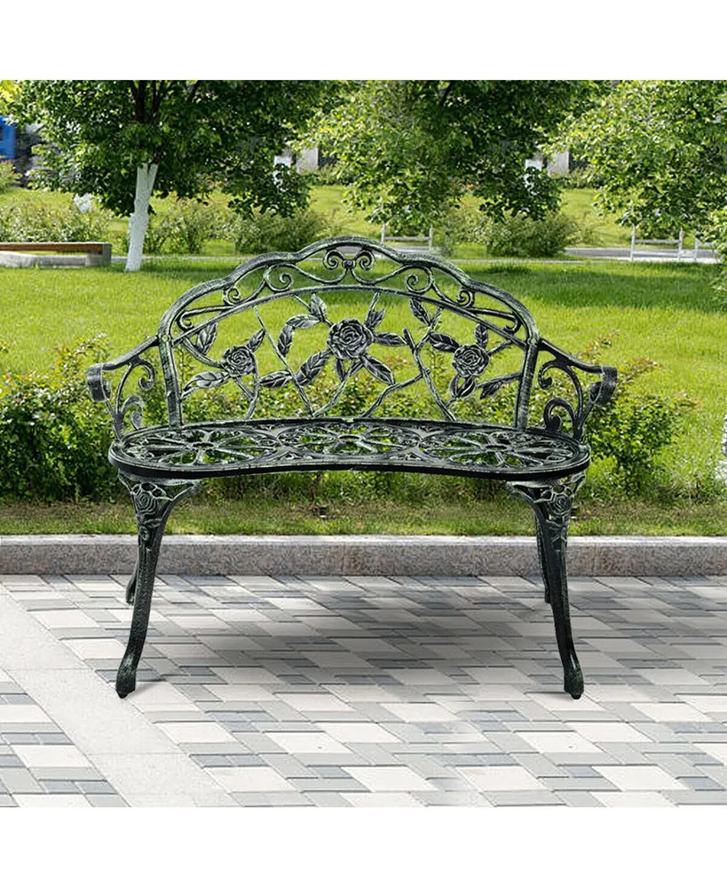 Patio Garden Bench Chair Style Porch Cast Aluminum Outdoor Rose