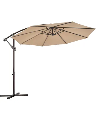 Costway 10' Hanging Umbrella Patio Sun Shade Offset Outdoor Market W/t Cross Base