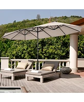 15FT Double-Sided Twin Patio Umbrella Sun Shade Outdoor Crank Market Base