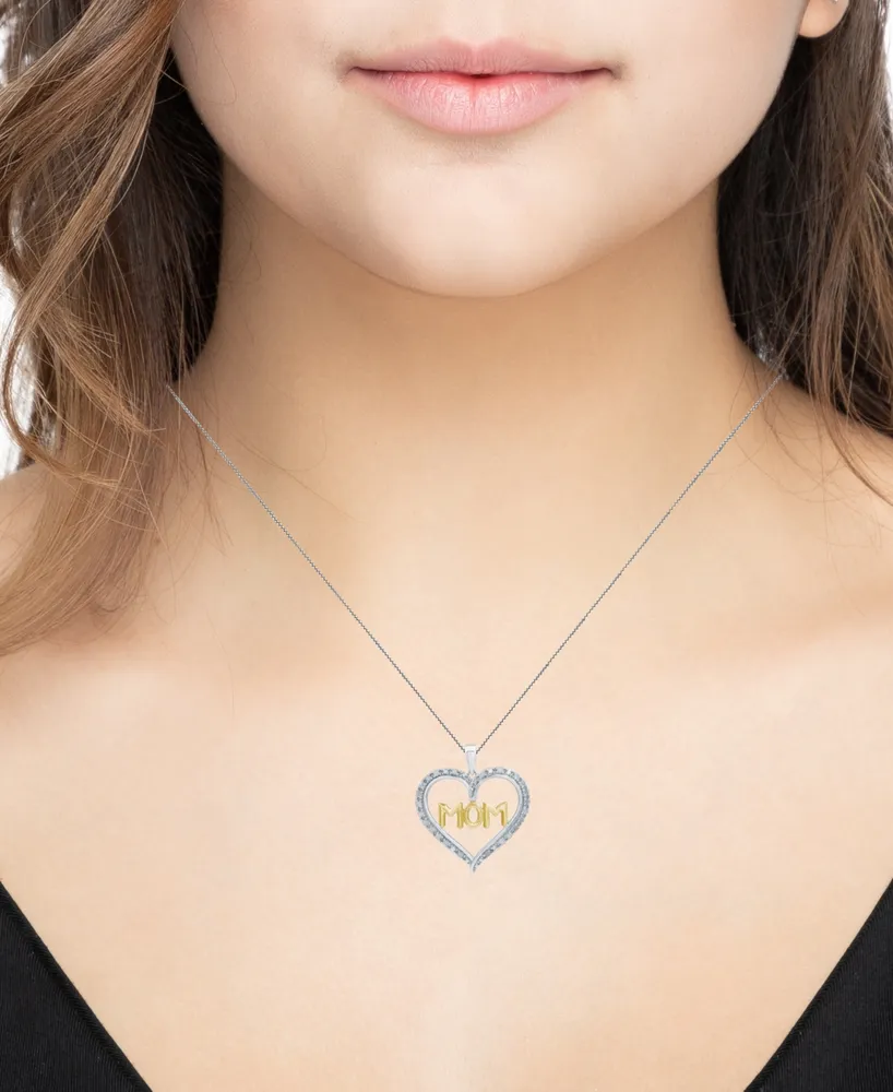 Marsala Diamond Mom Heart 18" Pendant Necklace (1/4 ct. t.w.) in Sterling Silver & 14k Gold-Plate - Sterling Silver  Gold