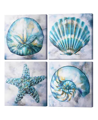 American Art Decor Coastal Beach Seashells Starfish 4 Piece Canvas Art Set, 20" x 20"