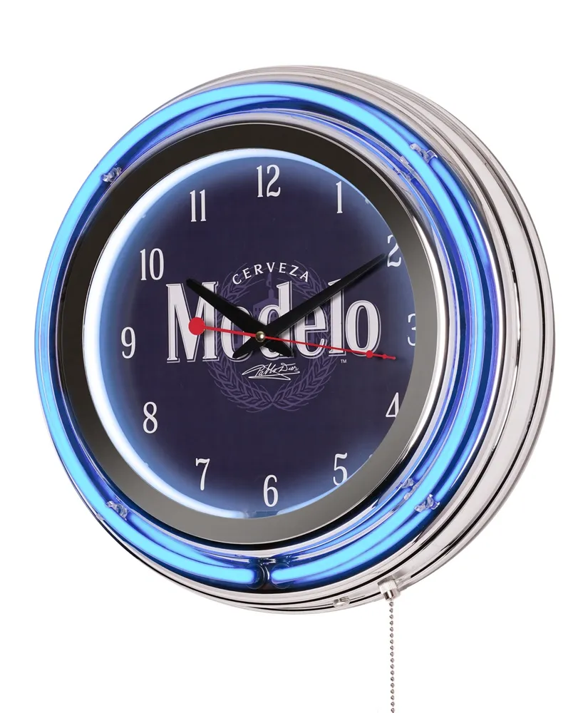 American Art Decor Modelo Retro Round Neon Wall Analog Clock with Pull Chain, 14.5"