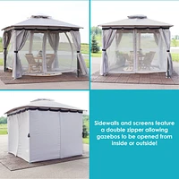 Soft-Top Patio Gazebo - 10x10 Foot Rectangle Outdoor Gazebo with Screens and Privacy Walls - Gray - Perfect for Backyard, Garden or Deck