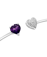 Amethyst (1/10 ct. t.w.) & Diamond Accent Heart Cuff Bangle Bracelet in Sterling Silver