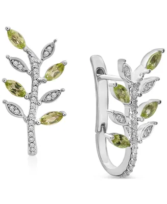 Peridot (3/4 ct. t.w.) & Diamond (1/10 ct. t.w.) Twig Leverback Earrings in Sterling Silver