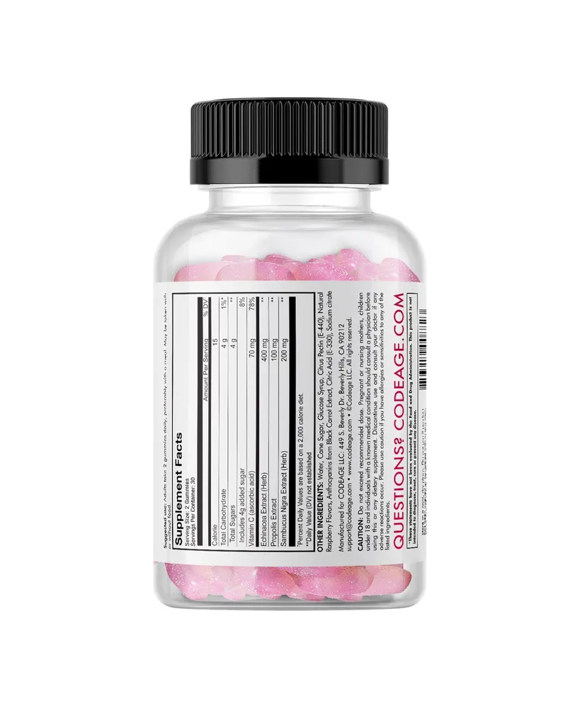 Codeage Immunity Gummies, Vitamin C, Sambucus Black Elderberry, Echinacea & Propolis Supplement - 60ct