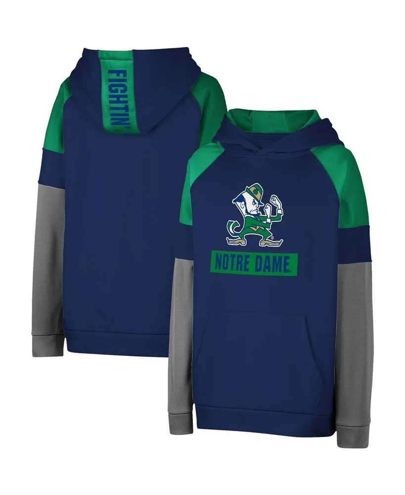 Big Boys and Girls Colosseum Navy Notre Dame Fighting Irish Colorblocked Raglan Pullover Hoodie