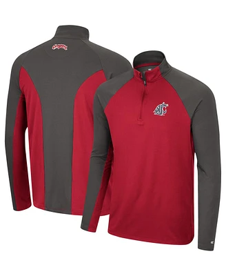 Men's Colosseum Crimson, Charcoal Washington State Cougars Two Yutes Raglan Quarter-Zip Windshirt