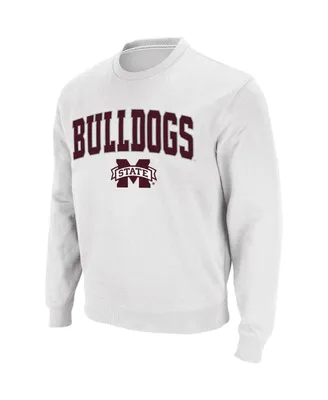 Men's Colosseum White Mississippi State Bulldogs Arch and Logo Crew Neck Sweatshirt