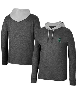 Men's Colosseum Black Michigan State Spartans Ballot Waffle-Knit Thermal Long Sleeve Hoodie T-shirt