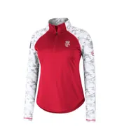 Women's Colosseum Red Wisconsin Badgers Oht Military-Inspired Appreciation Flash Arctic Camo Raglan Quarter-Zip Jacket