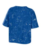 Women's Wear by Erin Andrews Royal Pitt Panthers Bleach Wash Splatter Notch Neck T-shirt