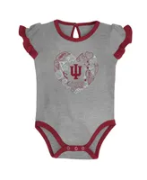 Girls Newborn and Infant Crimson, Heather Gray Indiana Hoosiers Too Much Love Two-Piece Bodysuit Set