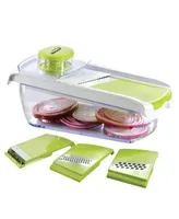 Brentwood Mandolin Slicer with 5 Cup Storage Container and 4 Interchangeable Stainless Steel Blades in Green