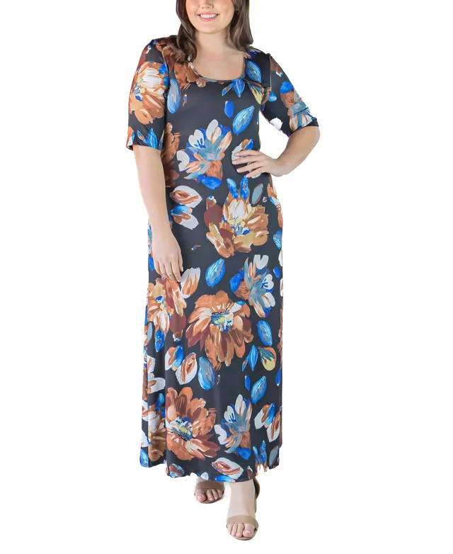 24seven Comfort Apparel Plus Elbow Length Sleeve Maxi Dress