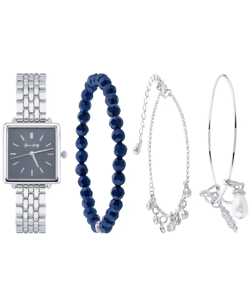 Jessica Carlyle Women's Silver-Tone Metal Alloy Bracelet Watch 26mm Gift Set