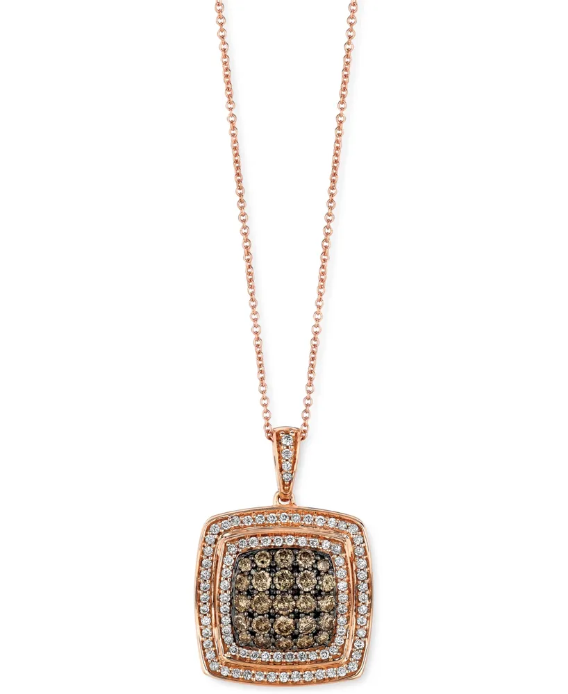 Le Vian Chocolate Diamond (1 ct. t.w.) & Vanilla Diamond (1/2 ct. t.w.) Square Halo 18" Pendant Necklace in 14k Rose Gold
