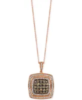 Le Vian Chocolate Diamond (1 ct. t.w.) & Vanilla Diamond (1/2 ct. t.w.) Square Halo 18" Pendant Necklace in 14k Rose Gold
