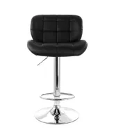 Elama 2 Piece Adjustable Faux Leather Tufted Bar Stool in Black with Chrome Base