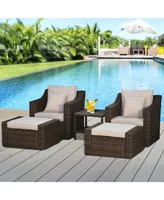 Outsunny 5-Piece Pe Rattan Outdoor Patio Armchair Set with 2 Chairs, 2 Ottomans, Coffee Table Conversation Set, & Durable Build, Beige