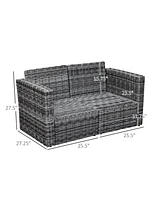 Outsunny 2-Piece Outdoor Pe Rat Patio Corner Sofa Loveseat