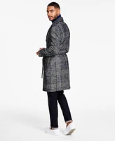 Tayion Collection Men's Classic-Fit Plaid Self Belted Wool Blend Overcoats