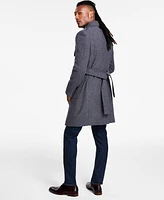 Tayion Collection Men's Classic-Fit Plaid Self Belted Wool Blend Overcoats