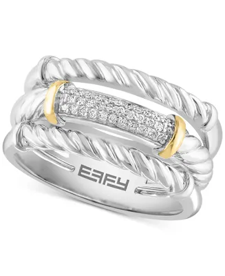 Effy Diamond Pave Triple Row Stack Look Statement Ring (1/10 ct. t.w.) in Sterling Silver & 14k Gold-Plate