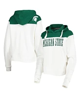 Women's Pressbox White, Green Michigan State Spartans Chicago 2-Hit Yoke Pullover Hoodie