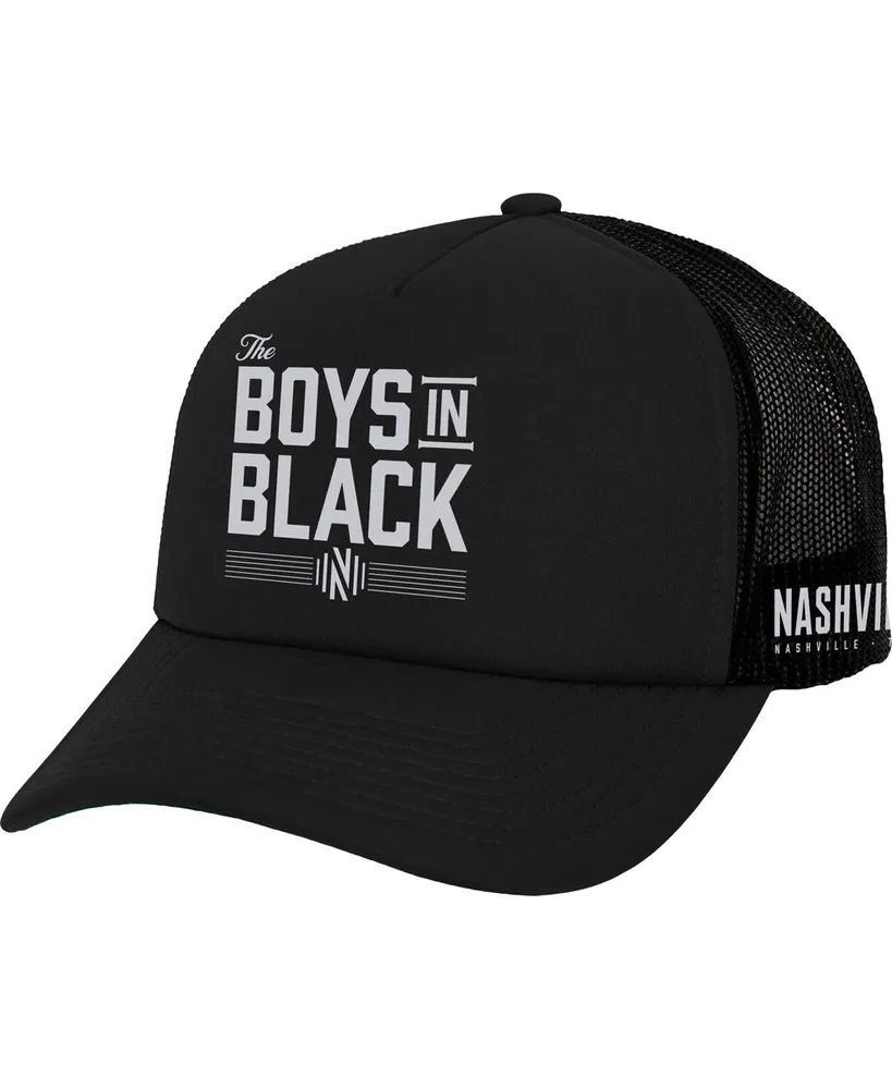 Men's Mitchell & Ness Black Nashville Sc x Johnny Cash Boys In Black Trucker Snapback Hat