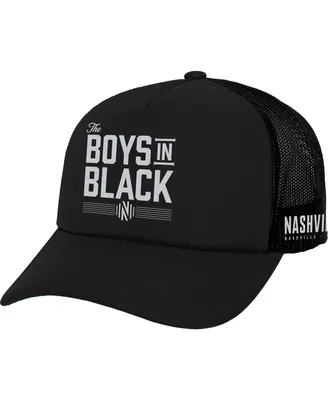 Men's Mitchell & Ness Black Nashville Sc x Johnny Cash Boys In Black Trucker Snapback Hat