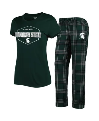 Women's Concepts Sport Green, Black Michigan State Spartans Badge T-shirt and Flannel Pants Sleep Set