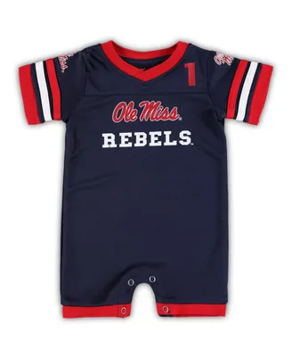 Newborn and Infant Boys Girls Colosseum Navy Ole Miss Rebels Bumpo Football Romper