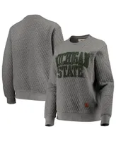 Women's Pressbox Heather Charcoal Michigan State Spartans Moose Quilted Pullover Sweatshirt