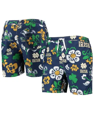 Men's Wes & Willy Navy Notre Dame Fighting Irish Floral Volley Swim Trunks