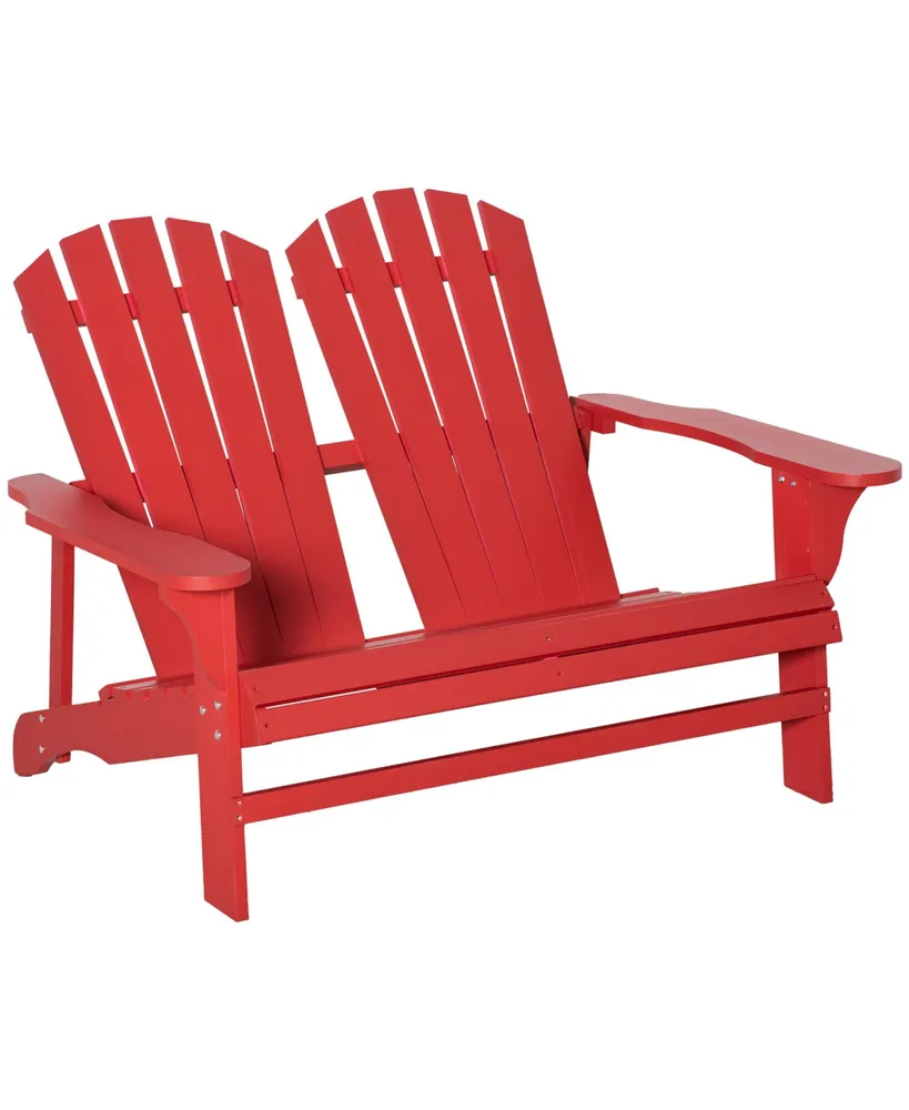 Outsunny Outdoor Adirondack Chair, Wooden Loveseat Bench, Lounger Armchair with Flat Back for Garden, Deck, Patio, Fire Pit