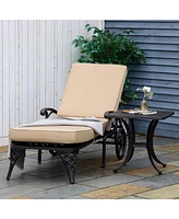 Outsunny Outdoor Foldable Lounge Chair and Side Table Set with Adjustable Backrest and Wheels