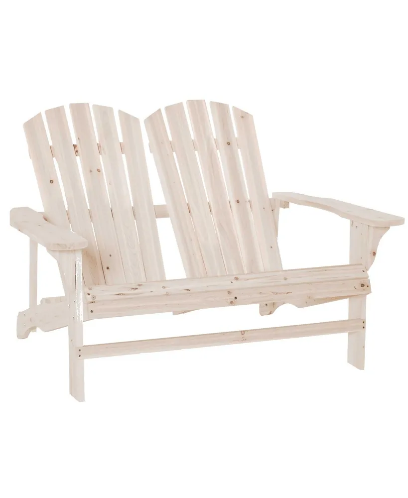 Outsunny Outdoor Adirondack Chair, Wooden Loveseat Bench, Lounger Armchair with Flat Back for Garden, Deck, Patio, Fire Pit