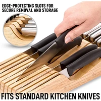 Zulay Kitchen Bamboo Knife Drawer Organizer Insert - Edge-Protecting Knife Organizer Block Holds Up To 11 Knives