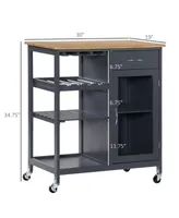 Homcom Utility Kitchen Cart, Rolling Kitchen Island Storage Trolley with Wine Rack, Shelves, Drawer and Cabinet, Grey