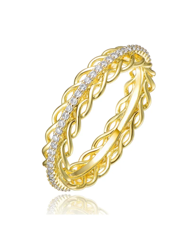 Rachel Glauber Ra 14K Gold Plated Cubic Zirconia 2 Chain Band Ring