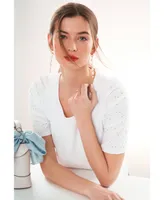 CeCe Women's Short Sleeve Eyelet-Embroidered Knit Top