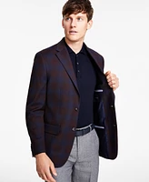 Tommy Hilfiger Men's Modern-Fit Burgundy Plaid Sport Coat