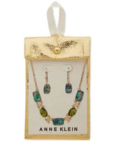 Anne Klein Gold-Tone Mixed Stone Xo Statement Necklace & Drop Earrings Set