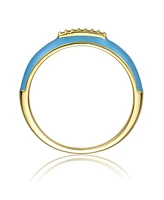 Rachel Glauber Ra Young Adults/Teens 14k Yellow Gold Plated with Cubic Zirconia Blue Enamel Slim Stacking Band Ring