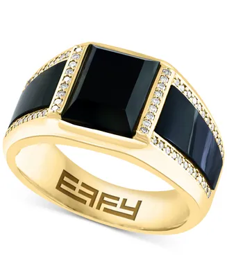 Effy Men's Onyx & Diamond (1/4 ct. t.w.) Ring in 14k Gold-Plated Sterling Silver